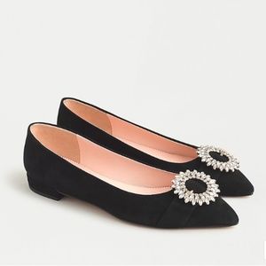 NWT J.Crew Suede Black Flats w/ Crystal Buckle